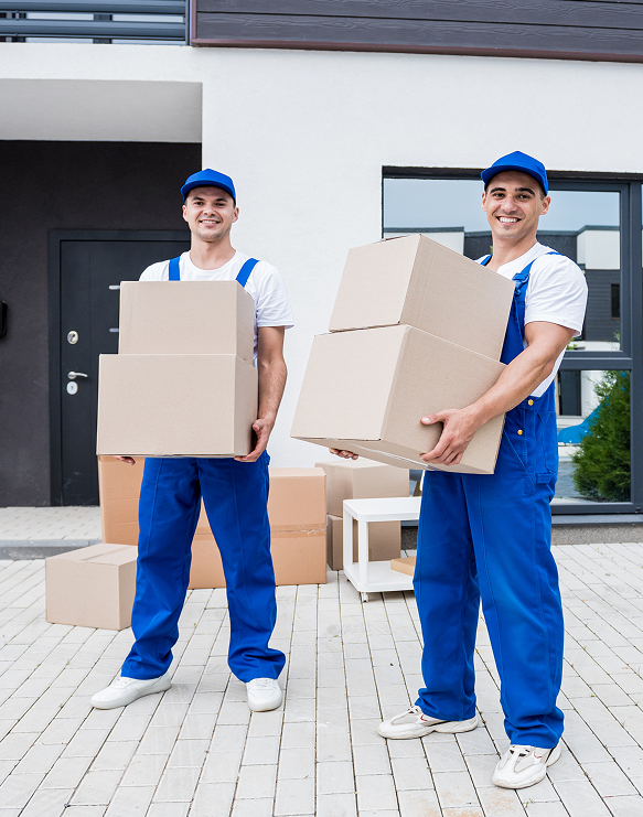 2 e-logic movers carrying boxes